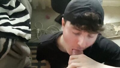 Watch this hot guy suck and swallow a huge uncut cock