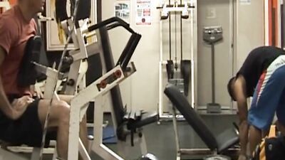 Watch these Alpha studs get wild in the gym, taking turns on their muscular stepdaughters!