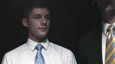 Kyler Drayke and his two buddies take turns pounding a cute twink's ass and rimming her until she's begging for more