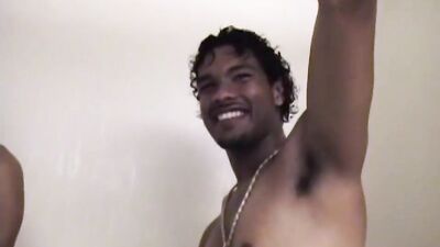 Hot black dudes go wild with ass fingering and cumshot in the bathroom