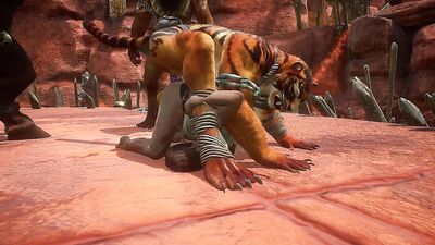 DeepBoyo gets his furry ass destroyed by a group of monstrous cocks in 3D public frenzy