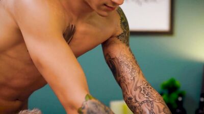Aiden & Jayden's hot massage turns into a steamy bareback fuckfest with cumshot and cum-filled holes