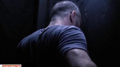 Talented guy sucks some hard pecker through a hole on the wall