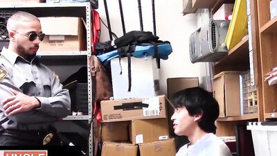 Skinny shoplifter gets fucked hard by a horny security guard