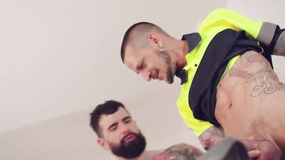 Inked bearded man gets a rimjob and a cock up the ass
