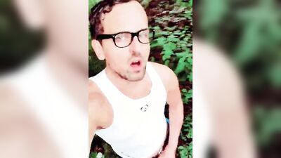 Amateur chap films himself while playing with a dildo in public