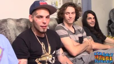 Bunch of horny gay lads are jerking off together at the party