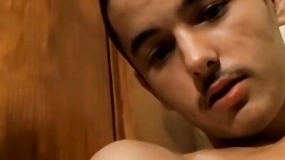 Slim amateur straight dude wanking dick and jizzing alone