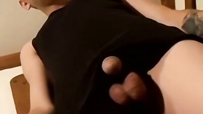 Slim amateur straight dude wanking dick and jizzing alone
