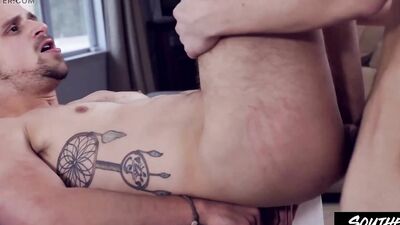 Aiden Ward and Jackson Reed's wild bareback threesome ends in a hot anal orgasm