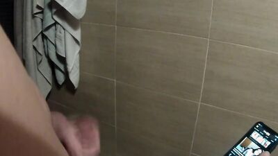 T-girl gets her tight pussy pounded in a hot amateur handjob and creampie bar scene