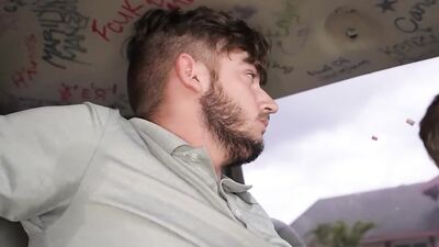 Watch Justin Maxwell take on Andy Adler's huge cock like a pro, getting it raw and sloppy in a bus ride