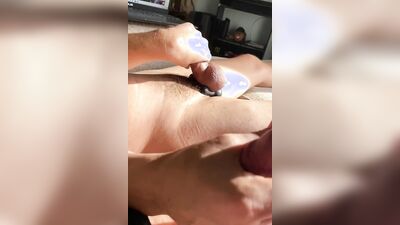 Watch this amateur jerk off and moan slow-mo while taking a cumshot