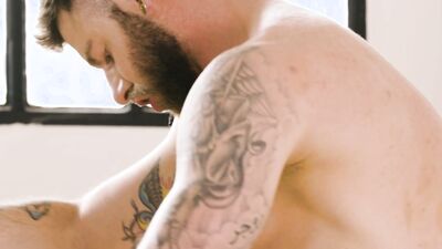 Watch Rico Vegas' uncut monster cock pierce and suck on Staghomme's big hairy pussy