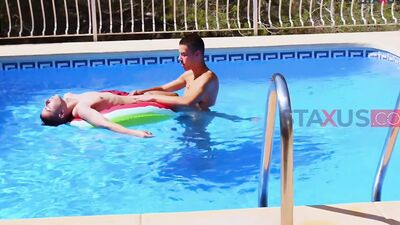 Romance's big poolside massage ends in a hot and heavy blowjob session