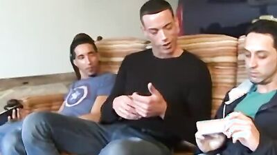 Hot studs take turns drilling tight ass of tattooed hunk JD Ryder in nasty threesome