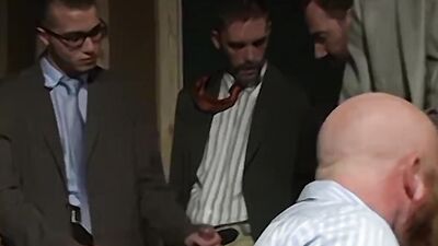 Horny guys get their faces splattered with cum in wild group sex frenzy