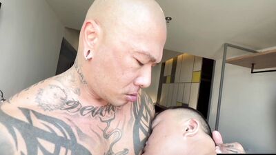 Damian Dragon's Raw Threesome: Muscular Asian Gets Wasted and Tied Up!