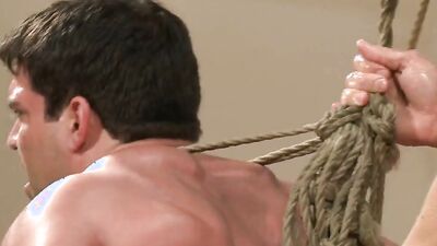 Brenn Wyson and Vince Ferelli dominate muscular tattooed janitor with BDSM anal and blowjob
