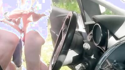Mature guy enjoys outdoor car sex with three guys in a wild cruise