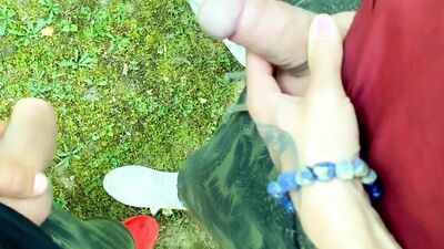 Step bros take turns pissing in public & cumming in POV