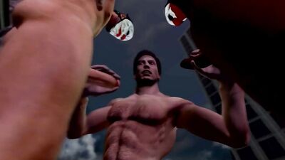Old animation - studs & hunk get naked & wild in a group anal party