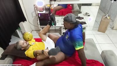 Soccer players take turns milking My Friend's ass and taking his load