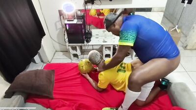 Soccer players take turns milking My Friend's ass and taking his load