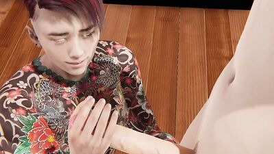 Watch YaoiFemboy's fully tattooed body give a sloppy handjob & rub his pecs in hot anime action!