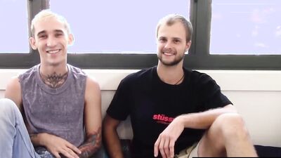 Blonde bottom Dennis takes on Maxime's thick rod in her mouth and gets drilled hard