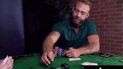 Jack Hunter pays poker debt by drilling Brogan's massive rod with his mouth and tongue